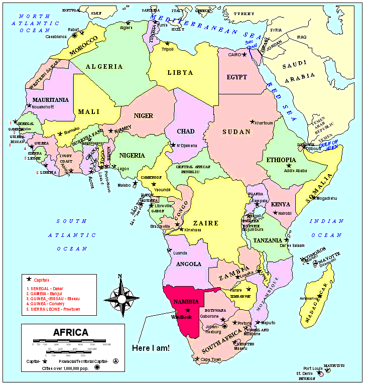 Africa Map - Nambia is marked